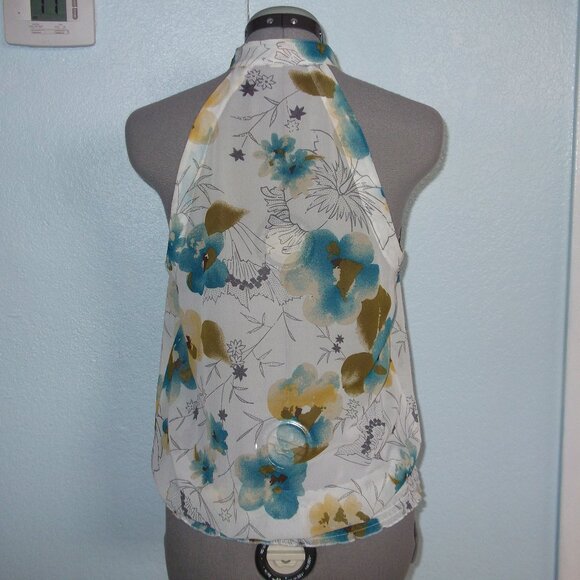 Forever 21 Size S Floral Halter Blouse Shirt Top Boho Peasant Gypsy Ruffled - Picture 5 of 8